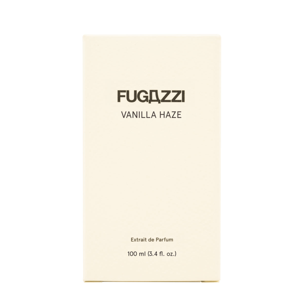 Fugazzi - Vanilla Haze Extrait Verpackung in cremeweiß mit schwarzer Schrift und minimalistischer Gestaltung