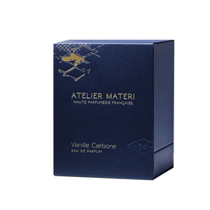 Atelier Materi - Vanille Carbone elegante dunkelblaue Verpackung mit goldener Prägung und minimalistischer Gestaltung