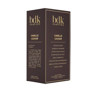 bdk Parfums - Collection Matières - Vanille Caviar Verpackung in dunklem Design mit goldener Schrift auf weißem Hintergrund