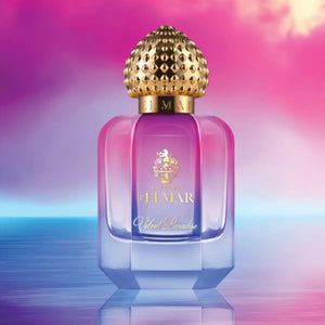 Parfums d'Elmar - Velvet Paradise Parfumflakon mit Farbverlauf von Lila zu Blau und goldfarbenem, strukturiertem Verschluss