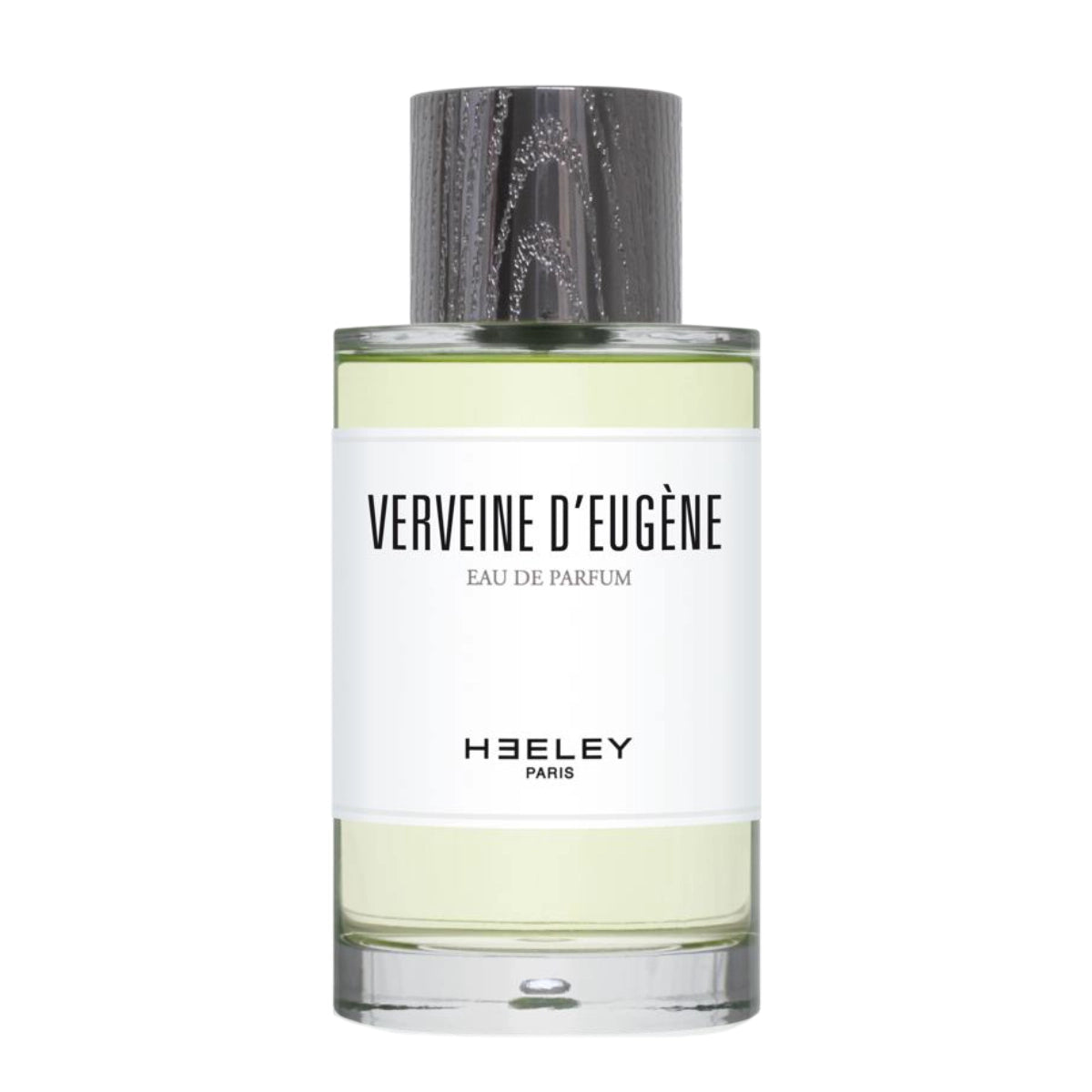 Heeley - Verveine d'Eugène klarer Flakon mit grünlichem Inhalt und schwarzem Holzdeckel vor weißem Hintergrund