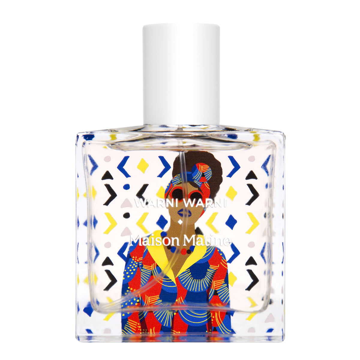 Maison Matine - Warni Warni Parfumflakon mit farbenfrohem afrikanischem Muster und modernem weißen Verschluss