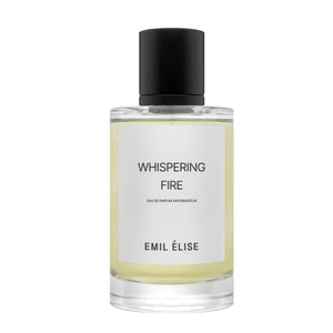 Emil Élise - whispering fire Parfümflakon mit klarem Glas und schwarzem Verschluss vor weißem Hintergrund