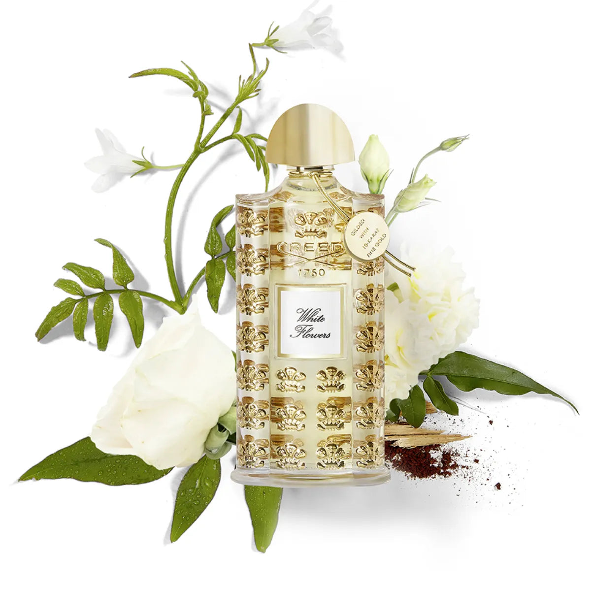 Creed - Les Royales Exclusives - White Flowers Parfum in edlem Glas mit goldenem Verschluss und zarten weißen Blütenarrangements
