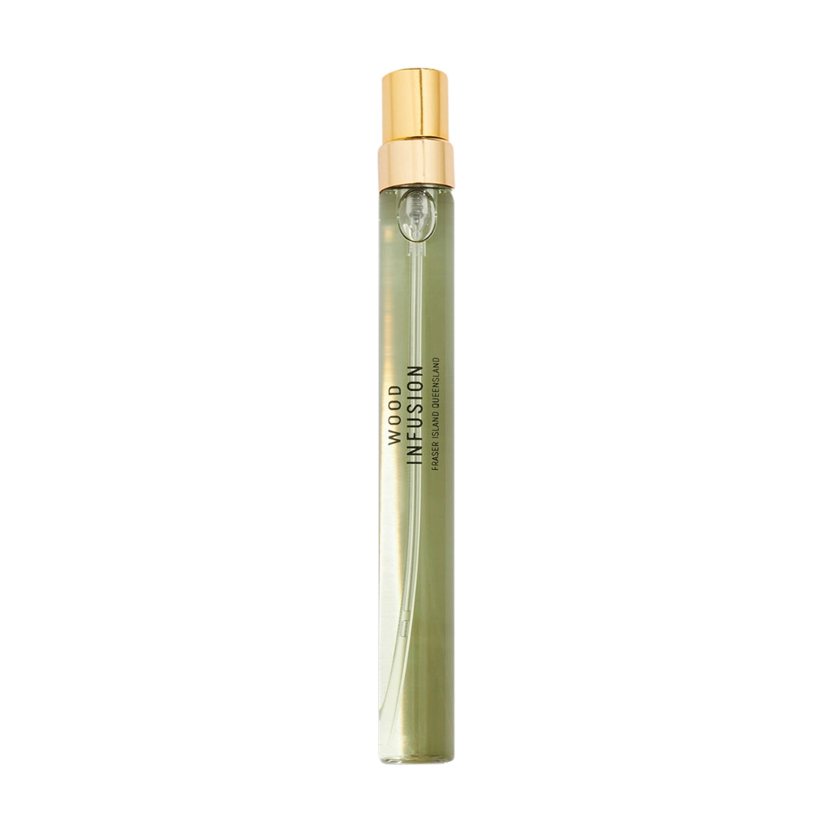 Goldfield & Banks - Native Collection - Wood Infusion Parfumflakon schlank mit goldfarbenem Sprühkopf und grünlicher Flüssigkeit