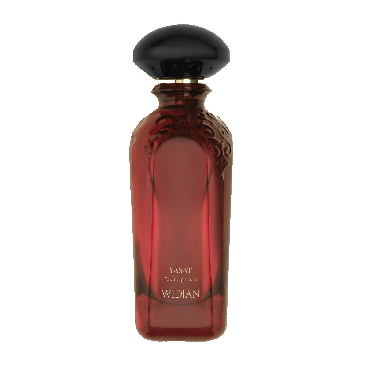 Widian - Velvet Collection - Yasat - Eau de Parfum im rot-braunen Flakon mit schwarzem Verschluss und filigranen Verzierungen