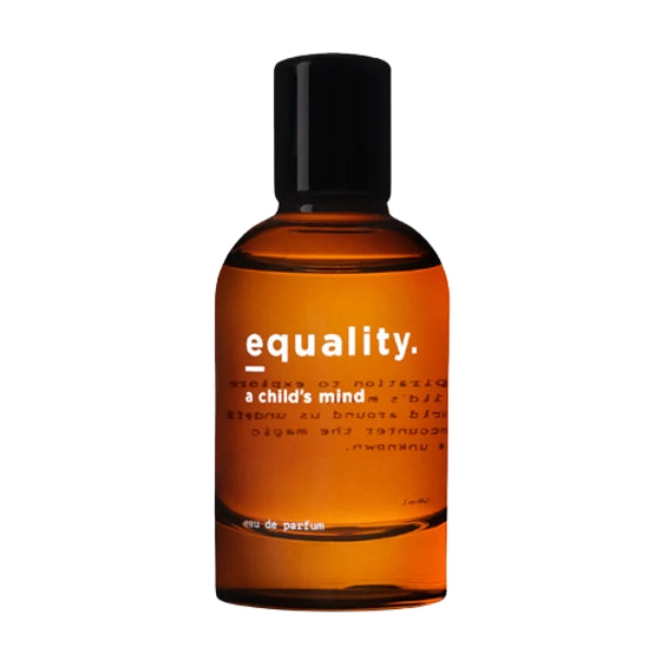 equality. fragrances - a child's mind brauner Glasflakon mit schwarzem Verschluss und schlichtem Design