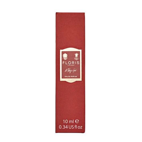 Floris - A Rose for... elegante rote Verpackung des Eau de Parfum mit weißem Etikett und goldener Schrift