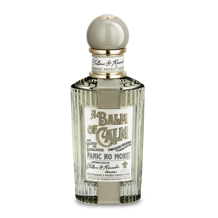 Penhaligon's - Potions & Remedies - A Balm of Calm Glasflakon mit rundem Verschluss und edlem Etikett vor weißem Hintergrund