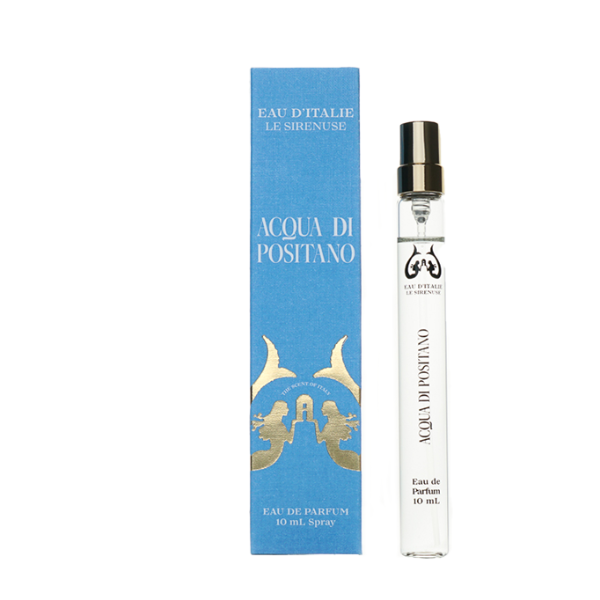 Eau d'Italie - Acqua di Positano Parfüm in schlankem Glasflakon mit edlem blauen Etui und goldenen Meerjungfrauen-Motiven