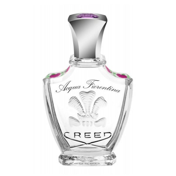 Creed - Acqua Fiorentina Parfumflakon mit klarem Glas, verspieltem floralen Dekor und silberfarbenem Verschluss elegant gestaltet