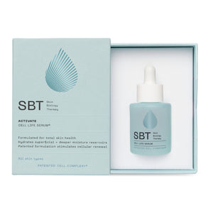 SBT - Activate - Cell Life Serum in eleganter blauer Verpackung mit Pipettenflasche für tiefenwirksame Hautpflege