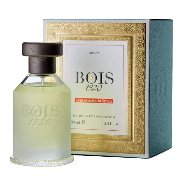 Bois 1920 - Agrumi Amari di Sicilia Eau de Toilette mit matter Flasche und dunklem Holzverschluss vor edler Verpackung