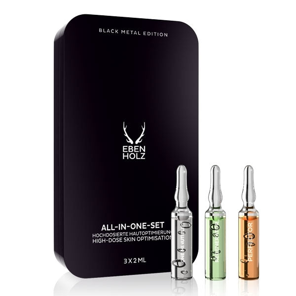 EBENHOLZ - Black Metal Edition - All-In-One-Set mit schwarzer Metallbox und drei Ampullen für Hautoptimierung
