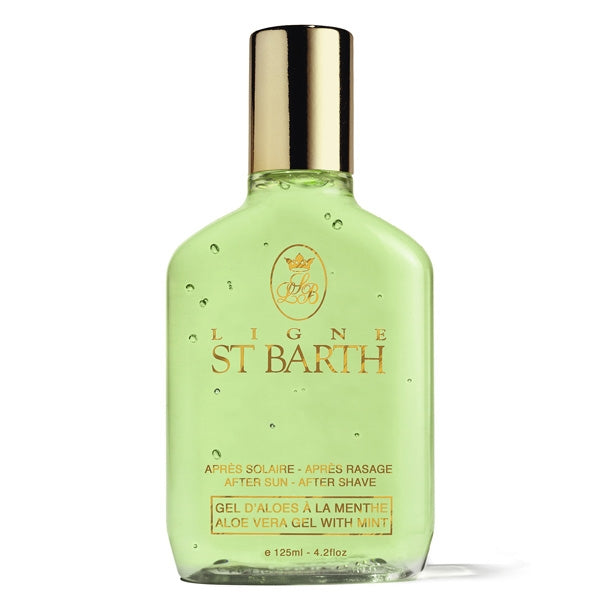 Ligne St Barth - Aloe Vera Gel with Mint, grüne Gel-Flasche mit goldenem Verschluss für Hautpflege nach Sonne und Rasur