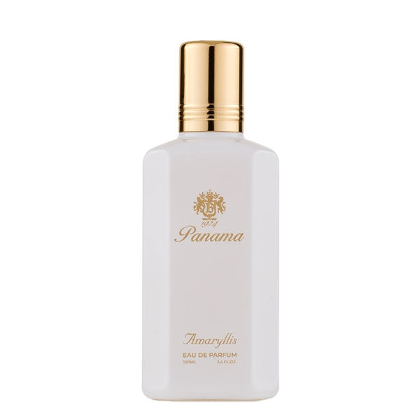 Boellis - Panama 1924 - Amaryllis Bianco Parfumflakon mit weißer Flasche und goldenem Verschluss vor weißem Hintergrund