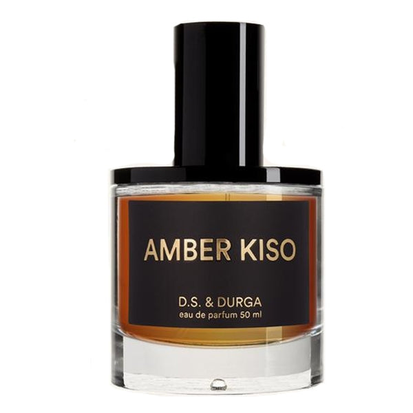 D.S. & Durga - Amber Kiso Flakon mit schwarzem Verschluss und bernsteinfarbener Flüssigkeit im klaren Glasdesign