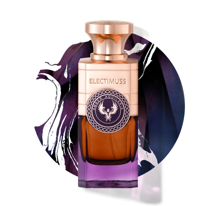 Electimuss - Amber Aquilaria Flakon mit kupferfarbenem Verschluss und bernsteinfarbenem Glas, modern und elegant gestaltet