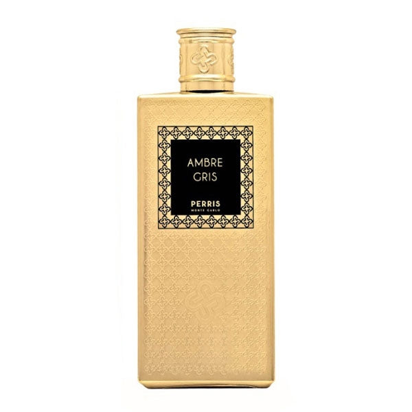 Perris Monte Carlo - Ambre Gris goldener Flakon mit feinem Ornament und schwarzem Etikett für edlen Ambergris-Duft