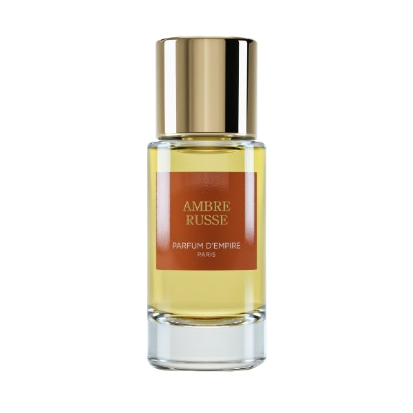 Parfum d'Empire - Ambre Russe Flakon mit goldfarbenem Verschluss und braunem Etikett auf weißem Hintergrund
