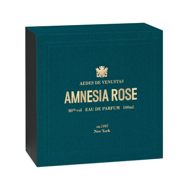 Aedes de Venustas - Amnesia Rose Geschenkbox in elegantem Dunkelgrün mit goldener Schrift und feinem Logo