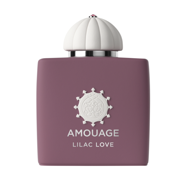 Amouage - Lilac Love moderner Parfümflakon in mattem Flieder mit weißem, gewölbtem Deckel und edlem Design