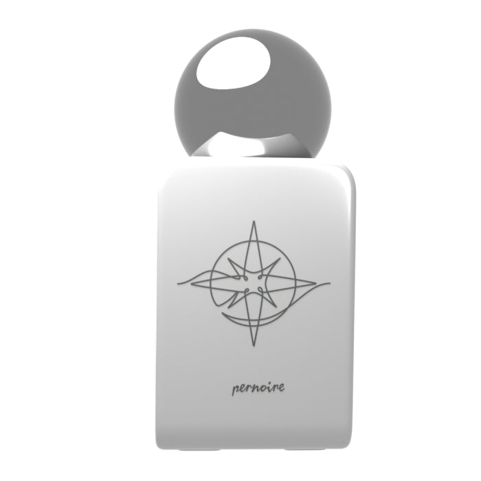 Pernoire - Odus Collection - Anelo zeigt weißen Flakon mit maritim inspiriertem Symbol und rundem silbernem Verschluss