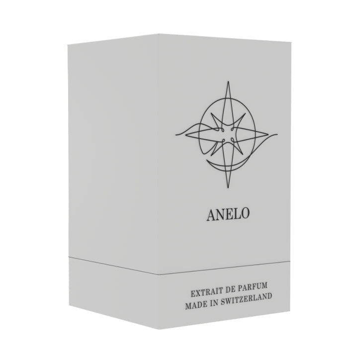 Pernoire - Odus Collection - Anelo zeigt elegante weiße Verpackung mit stilisiertem Kompasslogo und feiner Schriftgestaltung