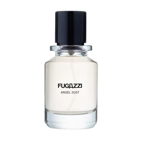 Fugazzi - Angel Dust Extrait Parfümflakon mit klarem Glas und schwarzem Deckel vor weißem Hintergrund