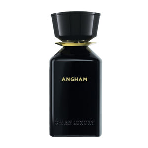 Omanluxury - Angham - Limited Collection Parfümflakon in elegantem schwarzen Design mit goldener Schrift auf weißem Hintergrund