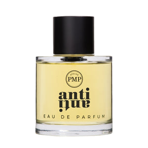 Atelier PMP - Anti Anti Parfumflakon mit klarer Glasflasche, schwarzem Verschluss und hellgelber Flüssigkeit vor weißem Hintergrund