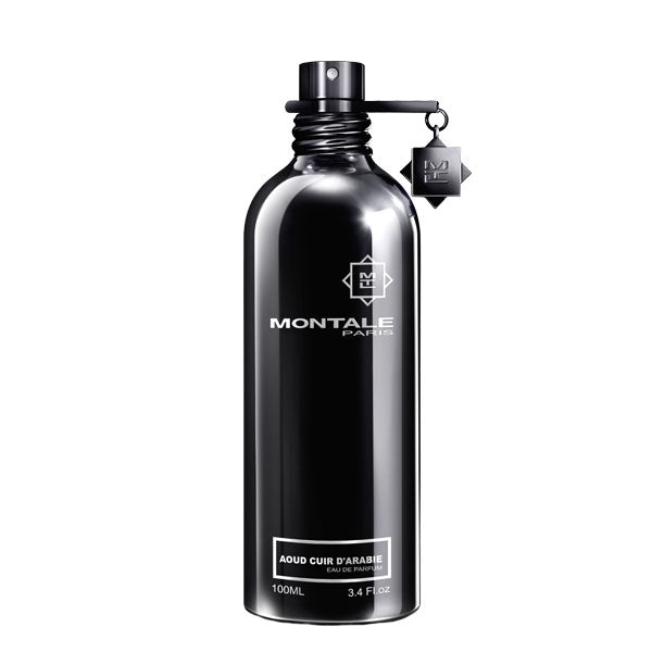 Montale - Aoud Cuir d'Arabie Flakon in glänzendem Schwarz mit minimalistischem Design und schlichter Typografie