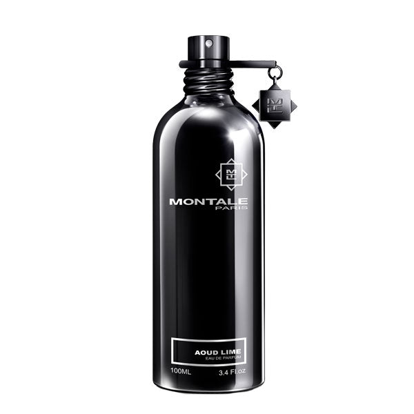 Montale - Aoud Lime elegant schwarzer Flakon mit edlem Verschluss vor reinweißem Hintergrund