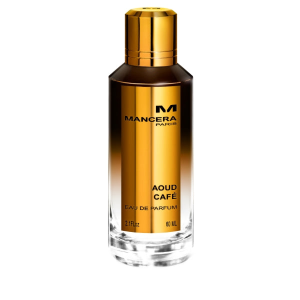 Mancera - Aoud Café Parfumflakon mit goldbraunem Farbverlauf und klarem Glas, edel und modern gestaltet