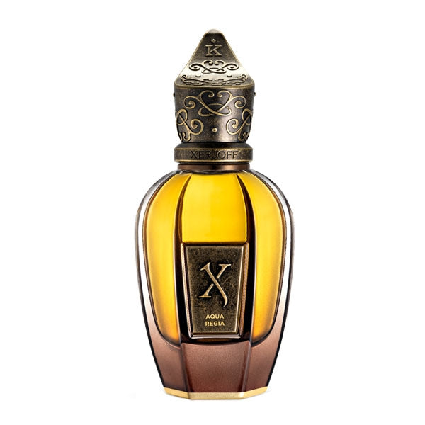 Xerjoff - K Collection - Aqua Regia Flakon mit goldenem Duft und kunstvollen Bronzeverzierungen in edlem Stil