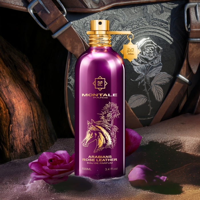 Montale - Arabians Rose Leather in violettem Flakon mit goldfarbenem Verschluss und kühner, verführerischer Duftkomposition