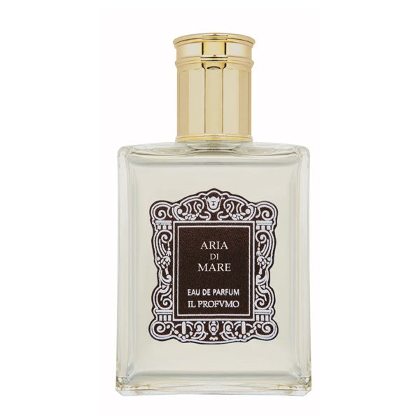 Il Profumo - Aria di Mare Parfumflakon mit klarer Flüssigkeit und goldfarbenem Verschluss vor weißem Hintergrund