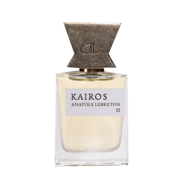 Anatole Lebreton - Artefacts - Kairos Parfumflakon mit goldfarbenem Verschluss und schlichtem Etikett auf weißem Hintergrund