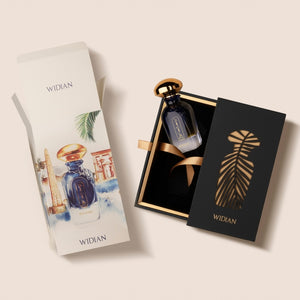 Widian - Sapphire Collection - Aswan Parfumflakon in dunklem Glas mit goldenem Verschluss in edler schwarzer Geschenkbox