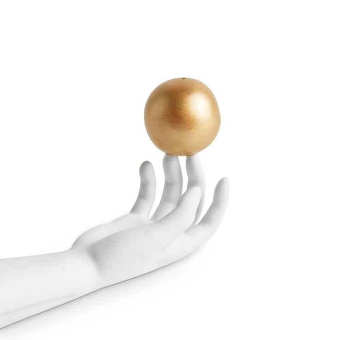 L'Objet - Atlas Incense Holder aus weißem Porzellan mit handbemalter goldener Kugel, feines Biskuit-Finish