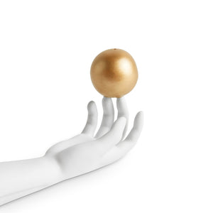 L'Objet - Atlas Incense Holder aus weißem Porzellan mit handbemalter goldener Kugel, feines Biskuit-Finish