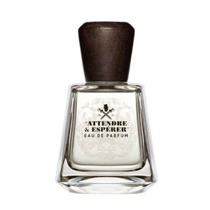 Frapin - Attendre & Espérer eleganter klarer Flakon mit braunem Holzverschluss und dezentem Etikett vor weißem Hintergrund