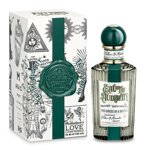 Penhaligon's - Potions & Remedies - Eau the Audacity Flakon mit grünem Verschluss und detaillierter Verpackung im Vintage-Stil