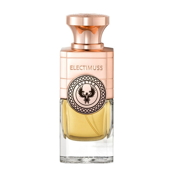 Electimuss - Auster edler Flakon mit roségoldenem Verschluss und warmem bernsteinfarbenem Duftöl in klarer Glasflasche