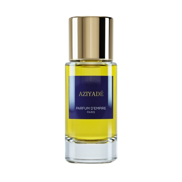 Parfum d'Empire - Aziyadé Duftöl mit klarem Glasflakon und goldfarbenem Verschluss vor weißem Hintergrund