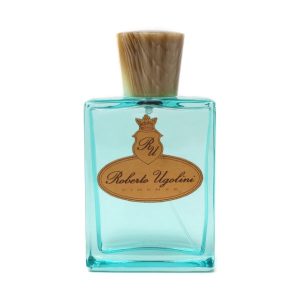 Roberto Ugolini - Azzurro Flakon in azurblauem Glas mit braunem Verschluss und elegantem Markenemblem