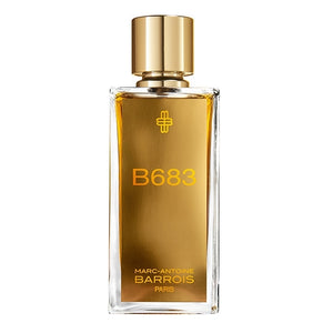 Marc-Antoine Barrois - B683 eleganter rechteckiger Flakon mit goldenem Etikett und schlichtem Verschluss vor weißem Hintergrund