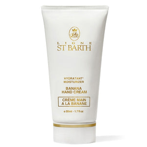 Ligne St Barth - Hand- und Fußcreme Banane in schlichter weißer Tube mit goldfarbenem Logo für zarte Hautpflege