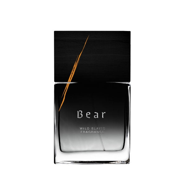 Wolf Brothers - Bear Parfumflakon mit schwarzem Verschluss und dezentem orangenem Kratzermotiv vor weißem Hintergrund