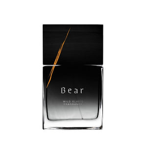 Wolf Brothers - Bear Parfumflakon mit schwarzem Verschluss und dezentem orangenem Kratzermotiv vor weißem Hintergrund